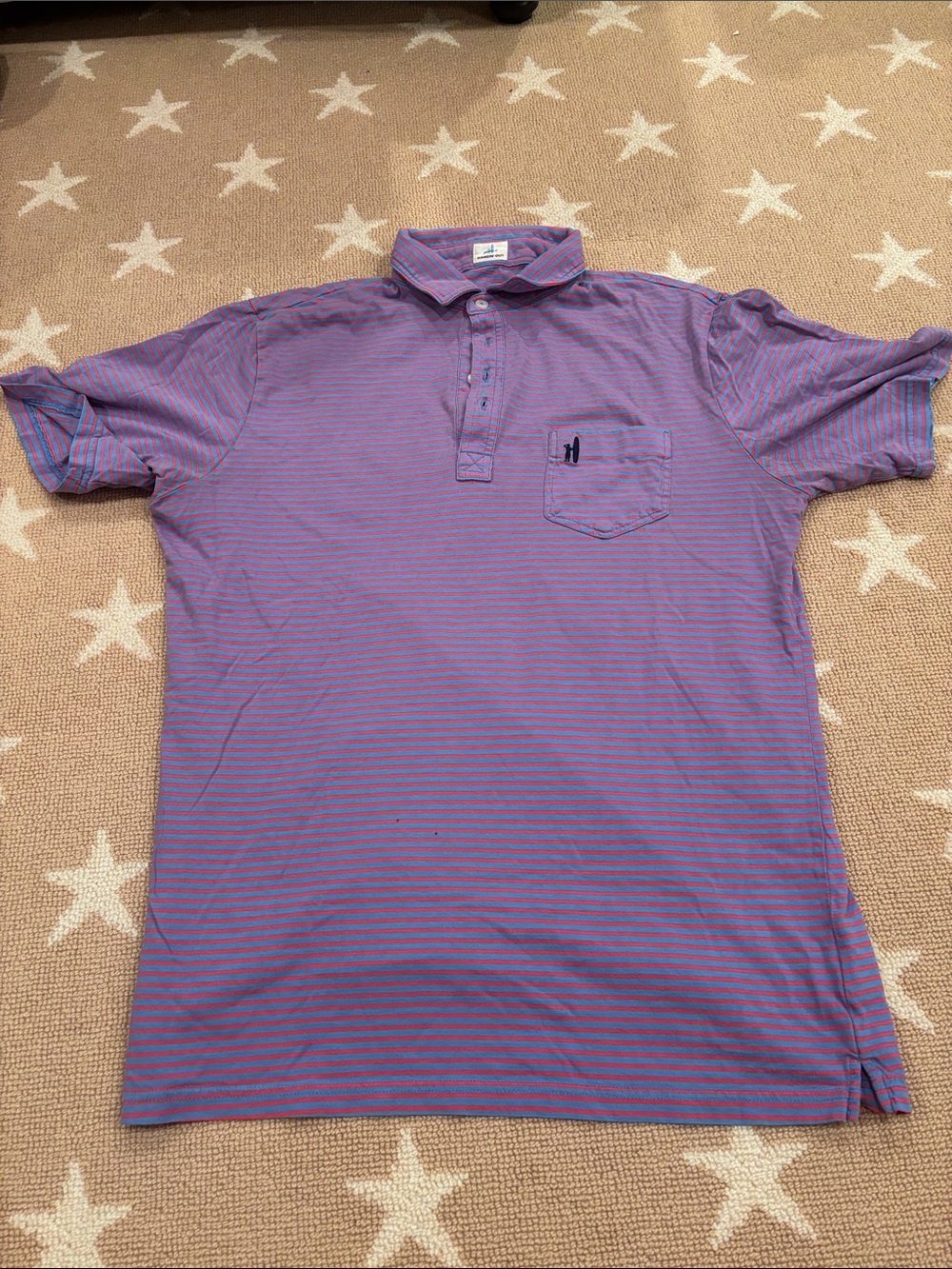 Johnnie-O Men's Blue and Red Striped Polo Shirt with Pocket